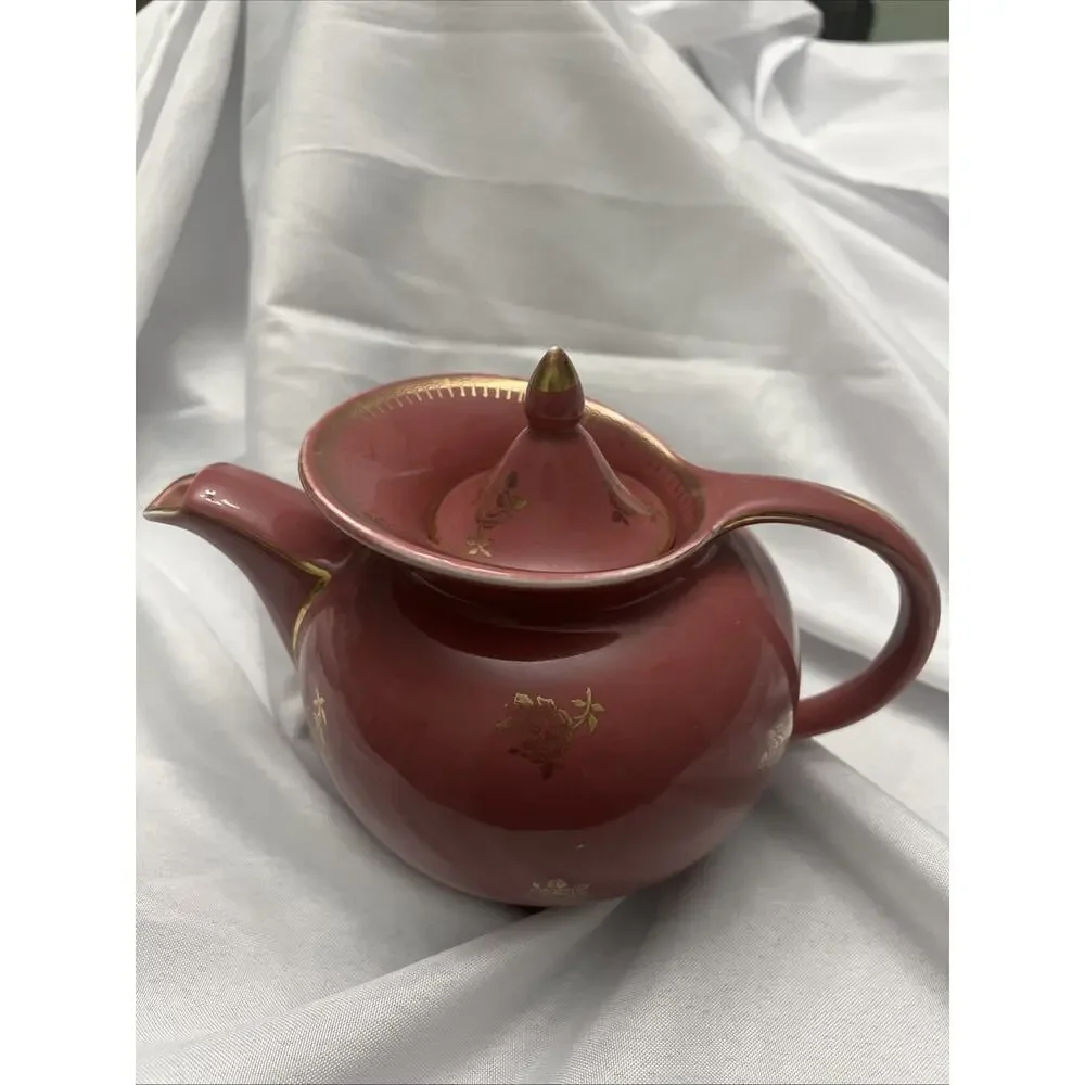 VINTAGE Hall Teapot Pink Mauve 6 Cup Gold Roses & Trim